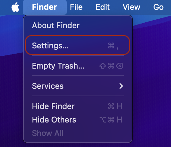 Screenshot showing Finder Preferences open on a Mac