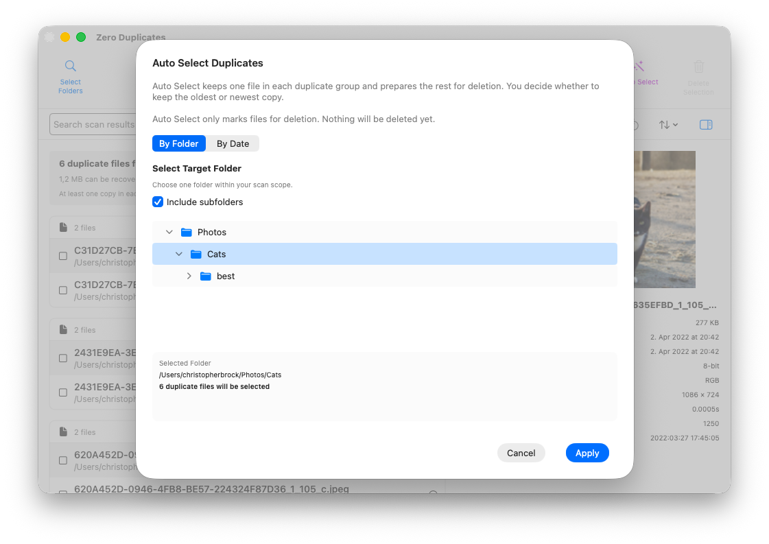 Auto Select by Folder dialog on Mac