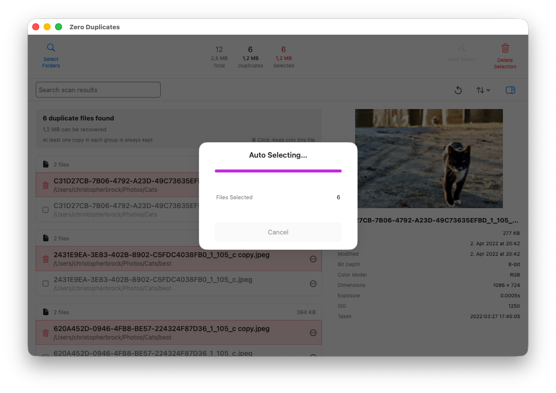 Auto Select progress dialog while duplicate files are being marked